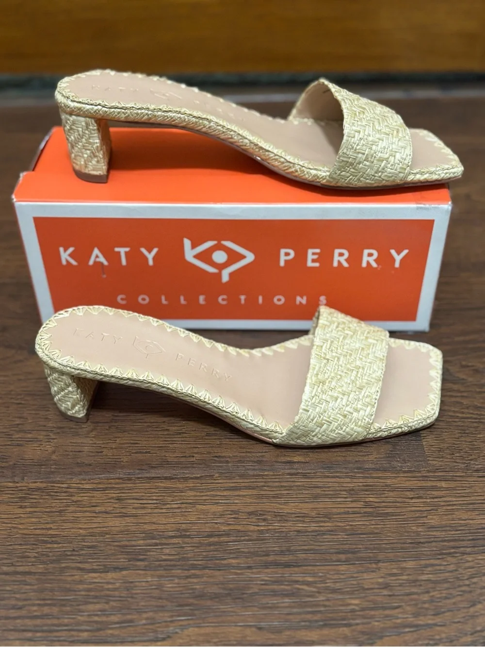 Katy Perry The Wandering Woven Raffia Slide Sandals Natural NIB Sz 8M